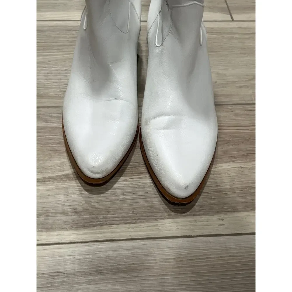 White, Faux Leather, Cowboy Boots, Size 10, 1445